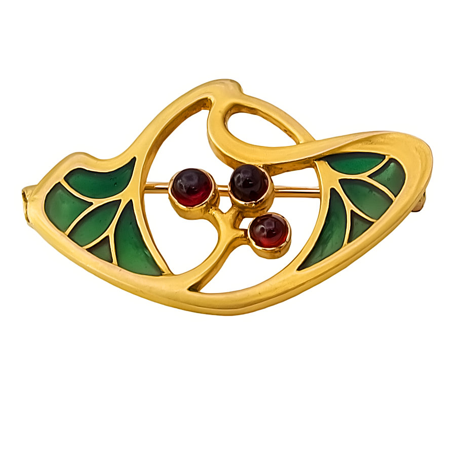 18ct gold 9ct pin Garnet/Enamel Brooch